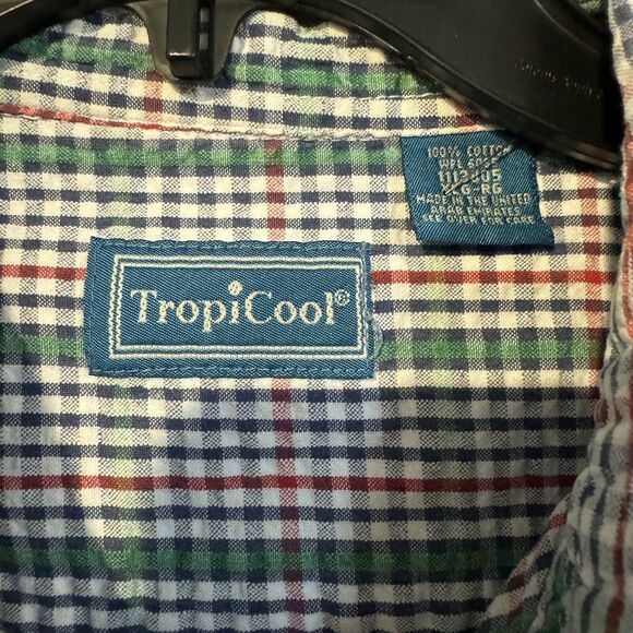 Tropicool Men's Plaid Shirt XL Short Sleeve Button Down Green Red Casual Preppy - Picture 3 of 6